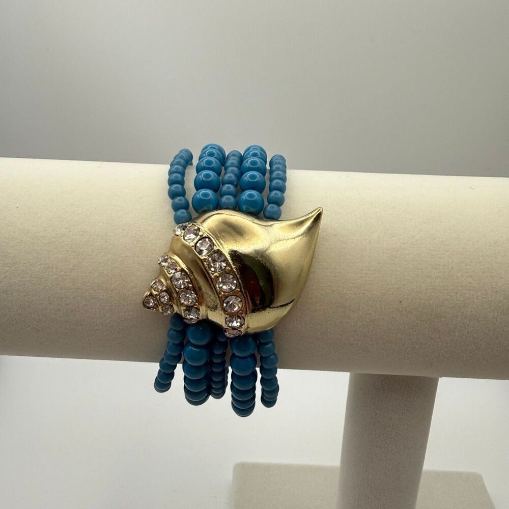 Kenneth Jay Lane undersea collection stretch bracelet seashell pendant New